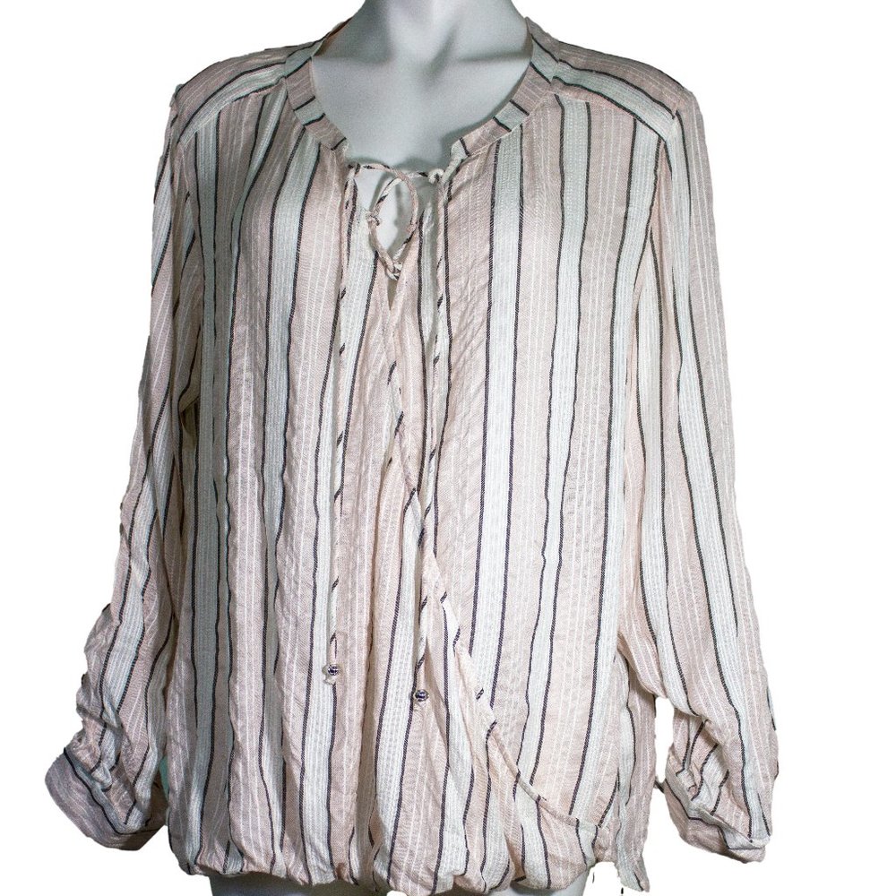 Vintage America Striped Boho Long Sleeve Lace Up Shirt sz xl